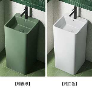 洗手盆池洗脸 绿色方形陶瓷立柱盆落地洗手盆民宿酒店家用阳台立式