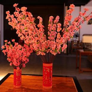 2025新年装 饰布置品 饰品桃花树枝坐炮摆件酒店商场装 扮橱窗场景装