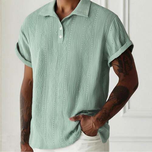 Men Color Jacquard Polo Shirt Regular Casual Sleeve Summer