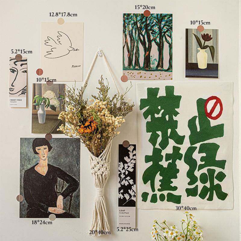 ins干花卡片挂毯套件 卧室客厅墙面装饰背景墙挂饰床头立体壁挂猫