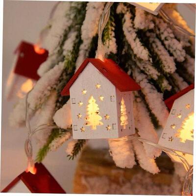 Christmas Wooden House LED String Light Xmas Tree Hanging