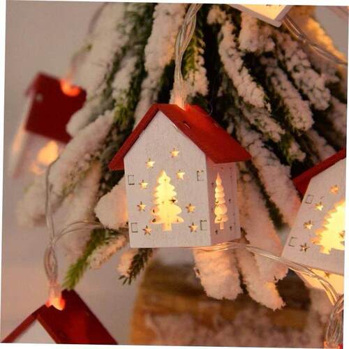Christmas Wooden House LED String Light Xmas Tree Hanging