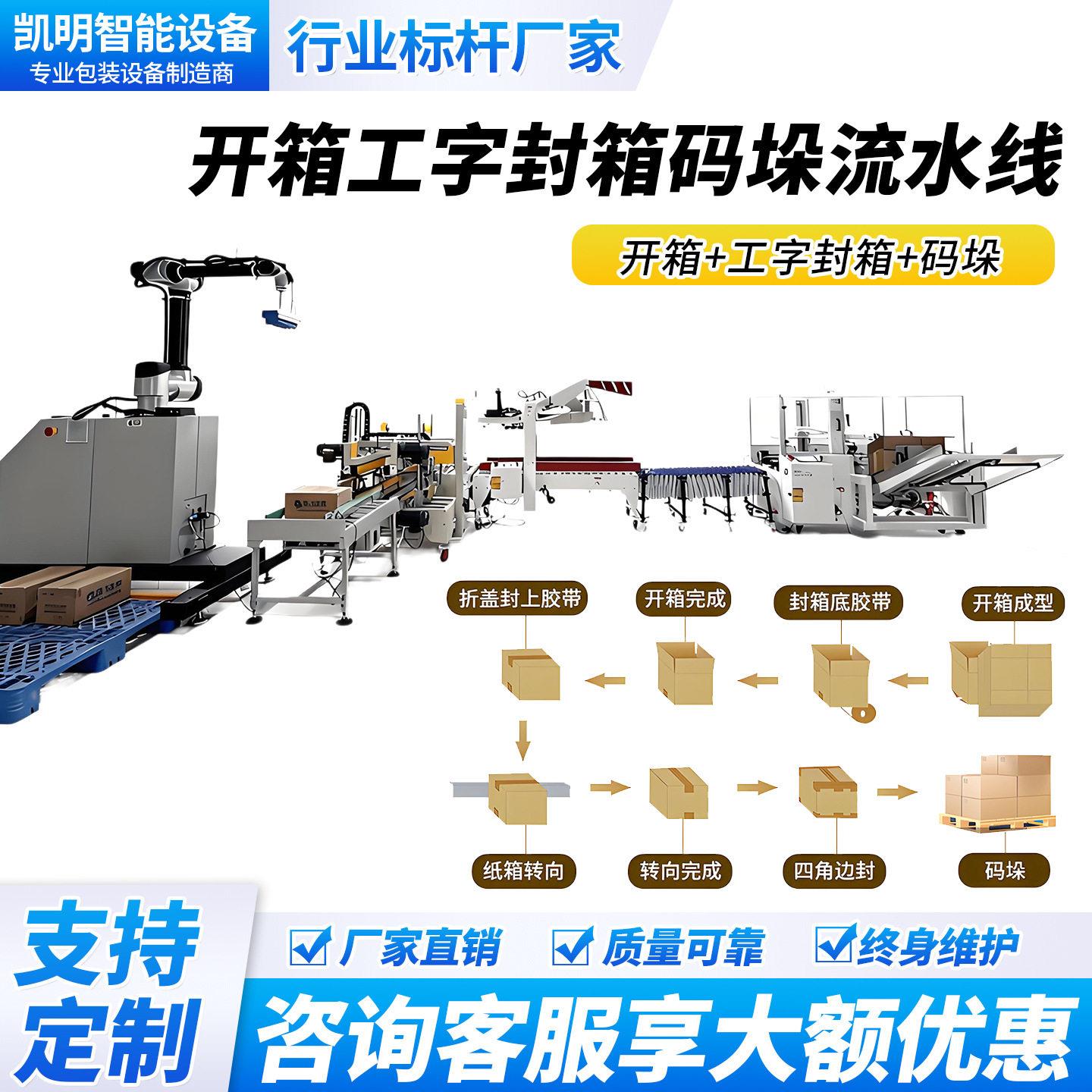 全自动开箱机十字工字封箱机打包机四角边机码垛机流水线包装设备