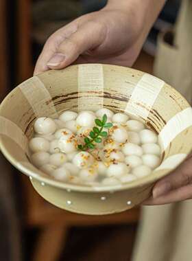 泡创意敞口碗粗陶碗餐具碗家用陶面沙拉瓷碗日式面碗民W2501101宿