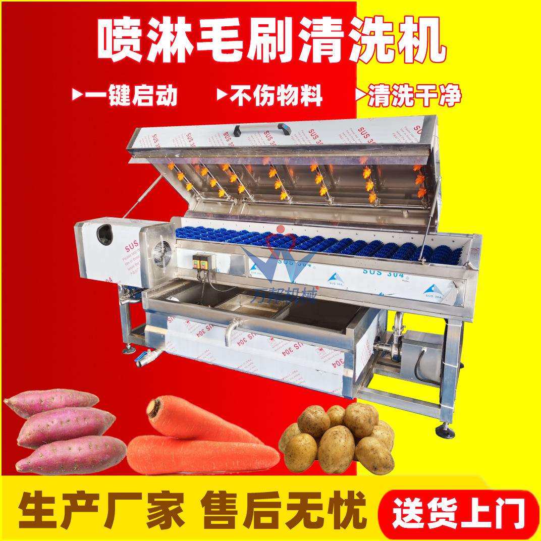 现货毛刷式豆薯清洗机 自动返蜜薯清洗机 高压喷淋济薯抛光机