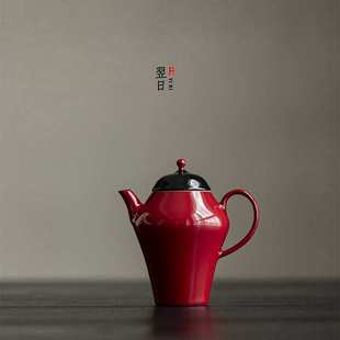 翌日陶瓷泡茶壶中式国风赭红带过滤陶瓷茶壶美人壶泡茶器单壶茶具