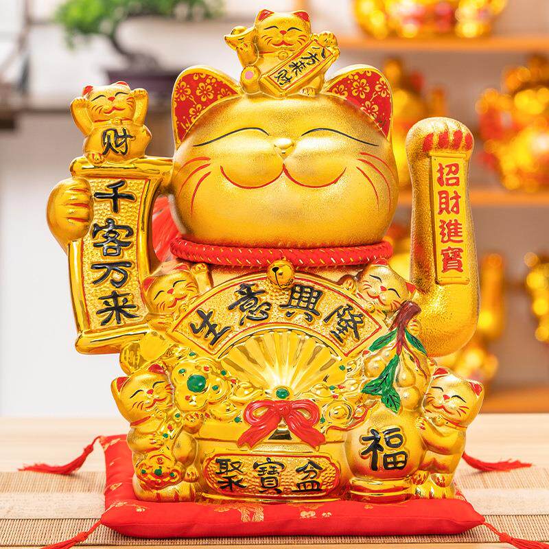 陶瓷日金色自动摇手招财猫礼店财铺前台摆件开业品千客万来AL6928