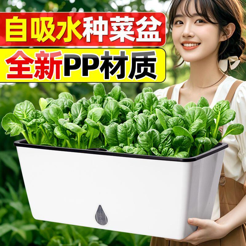 阳台种菜盆自动吸水种菜专用盆加大加厚长方形长条种菜箱塑料花盆