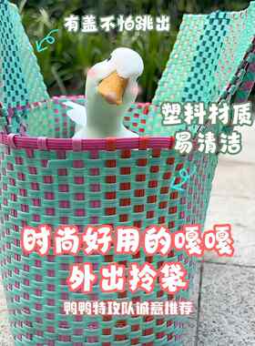 时尚的对比色科尔鸭背包郊游包/编织塑料篮子/野餐篮子是轻便和易