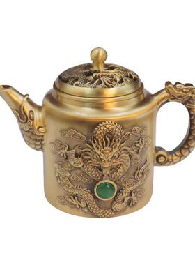 复古龙凤茶壶仿古做旧手提壶金属工艺品龙凤酒壶铜器装饰品摆件