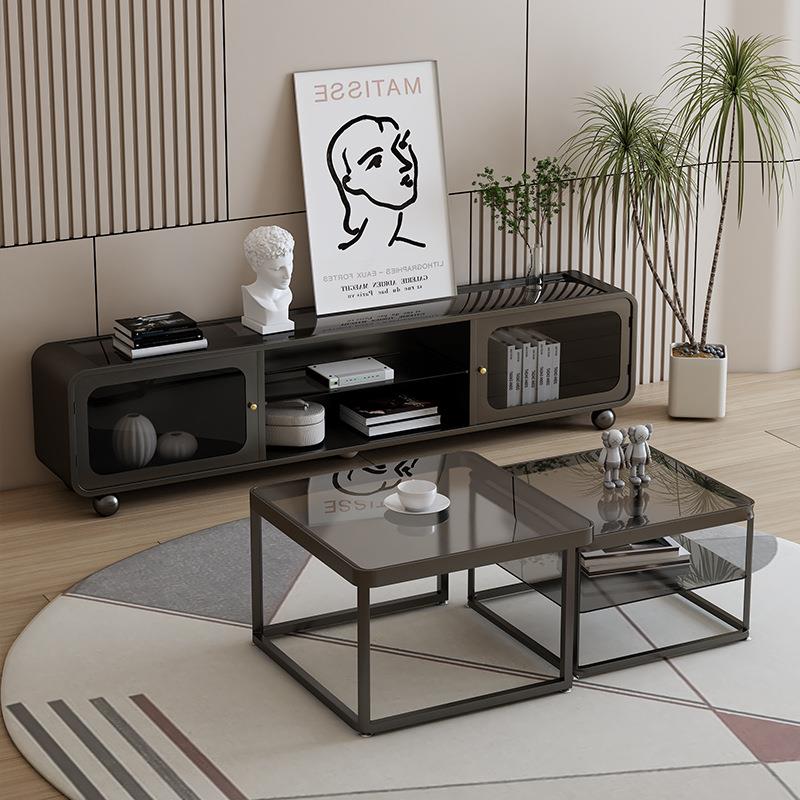 奶DSG01油茶风玻璃几电视柜组合用小户型轻奢简约家厅落地收纳储