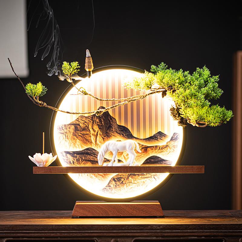 新中式灯圈倒流香陶瓷马摆件禅意创意办公室家用茶室茶道桌面摆设