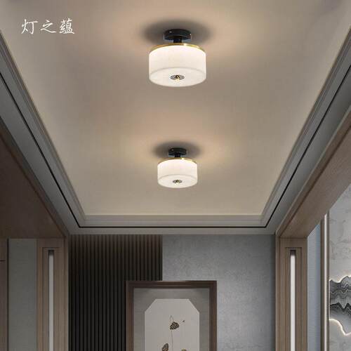 全铜仿云石新中式吸顶灯卧室现简约大气中国风led餐厅过道灯具