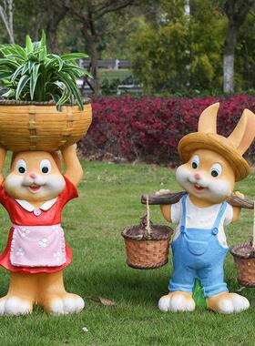 花园装饰 庭院创意户外园艺摆件花缸动物工艺品卡通兔子装饰摆件