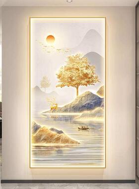 旭日东升入户玄关装饰画高级感发财树山水画走廊过道挂画现代轻奢