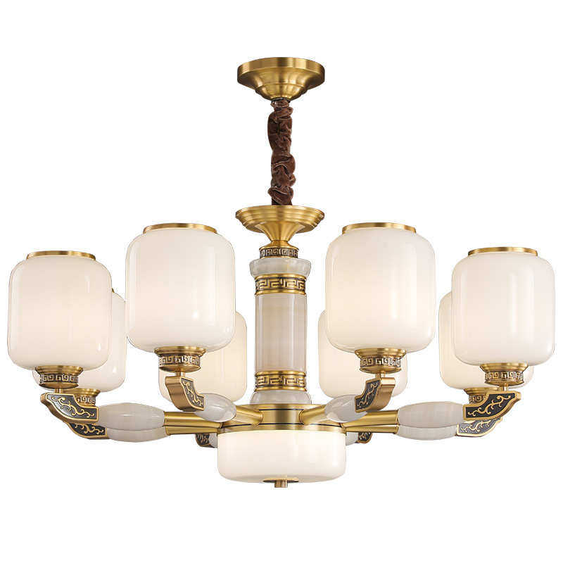 全铜新中式客厅吊灯玉石大气餐厅吊灯现代别墅中山灯具2024年新款,家装灯饰光源,客厅吊灯,淘宝优惠券,粉丝福利购,淘宝优惠卷