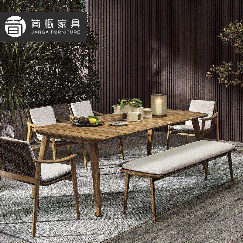 休闲庭院实木餐椅高端别墅花园露天柚木家具酒店餐厅一桌四椅组合