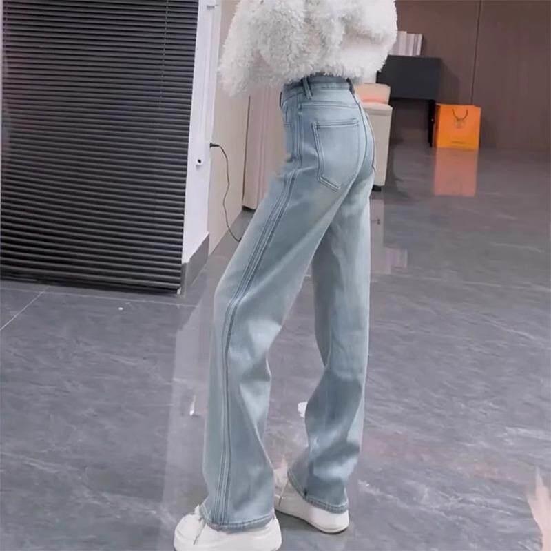 欧洲站高腰直筒牛仔裤女2025年新款春秋弹力大码显瘦宽松阔腿裤子