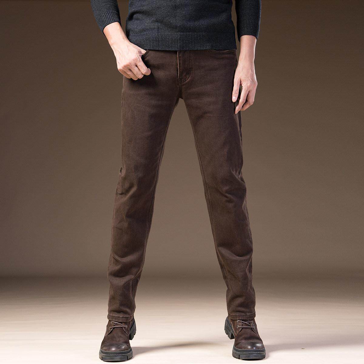 香港高端咖啡色牛仔裤男春秋款修身直筒休闲纯棉长裤子2025新款