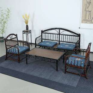 竹柒阁筇竹家具新中式竹沙发宝座客厅家用茶几茶空间茶桌组合套装