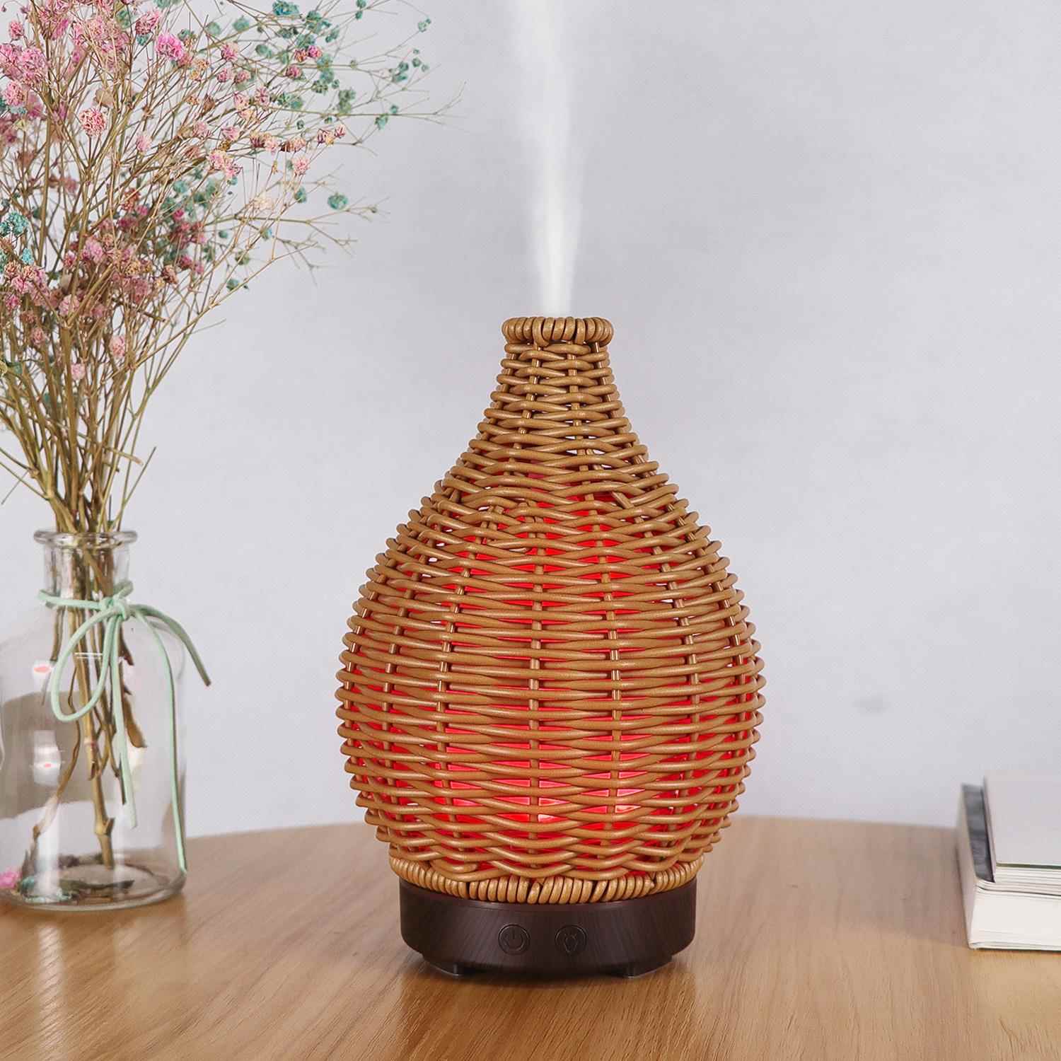 家用镂空藤条加湿器迷你超声波雾化器100ML香薰机香氛静音设计