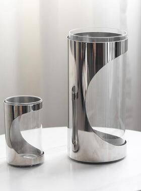 现代艺术半缺几何金口属店花摆件样板房酒大瓶堂玄关玻璃花器OCI