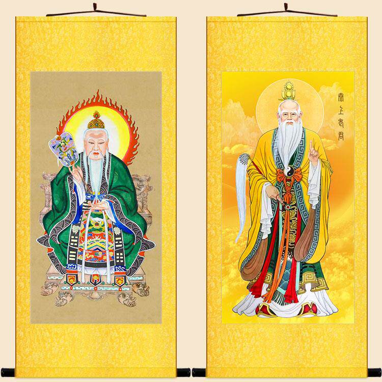 太上老君神像画水陆画 道德天尊祖师 绢布卷轴挂画装饰画神仙画