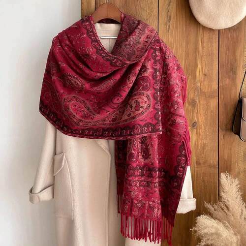 Thick Pashmina Silk Scarf Shawl Wrap Paisley Jacquard Flower