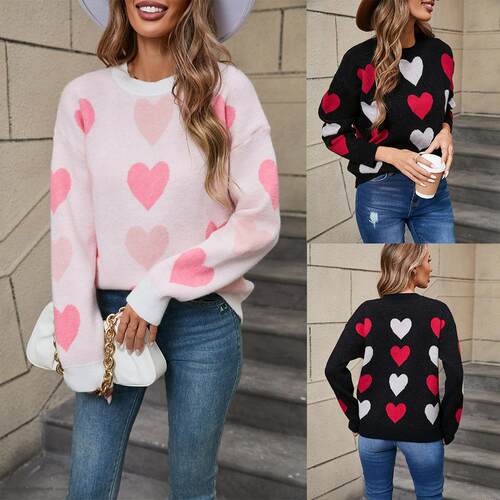 Sweater women's love Valentine's Day pullover peach heart