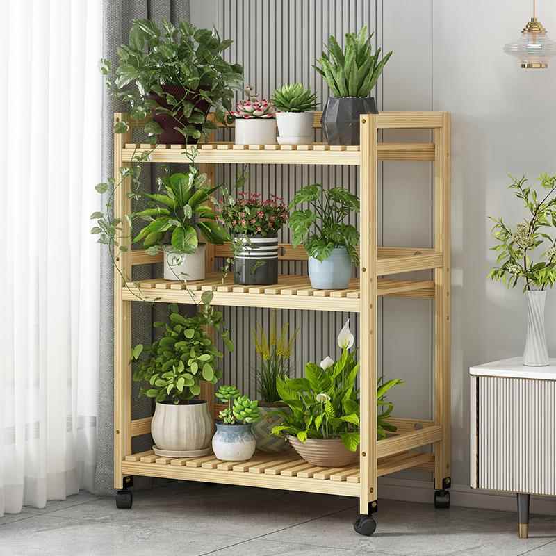 花架阳台置架物轮可移动多实木架子储61661物架客带厅落地多层花