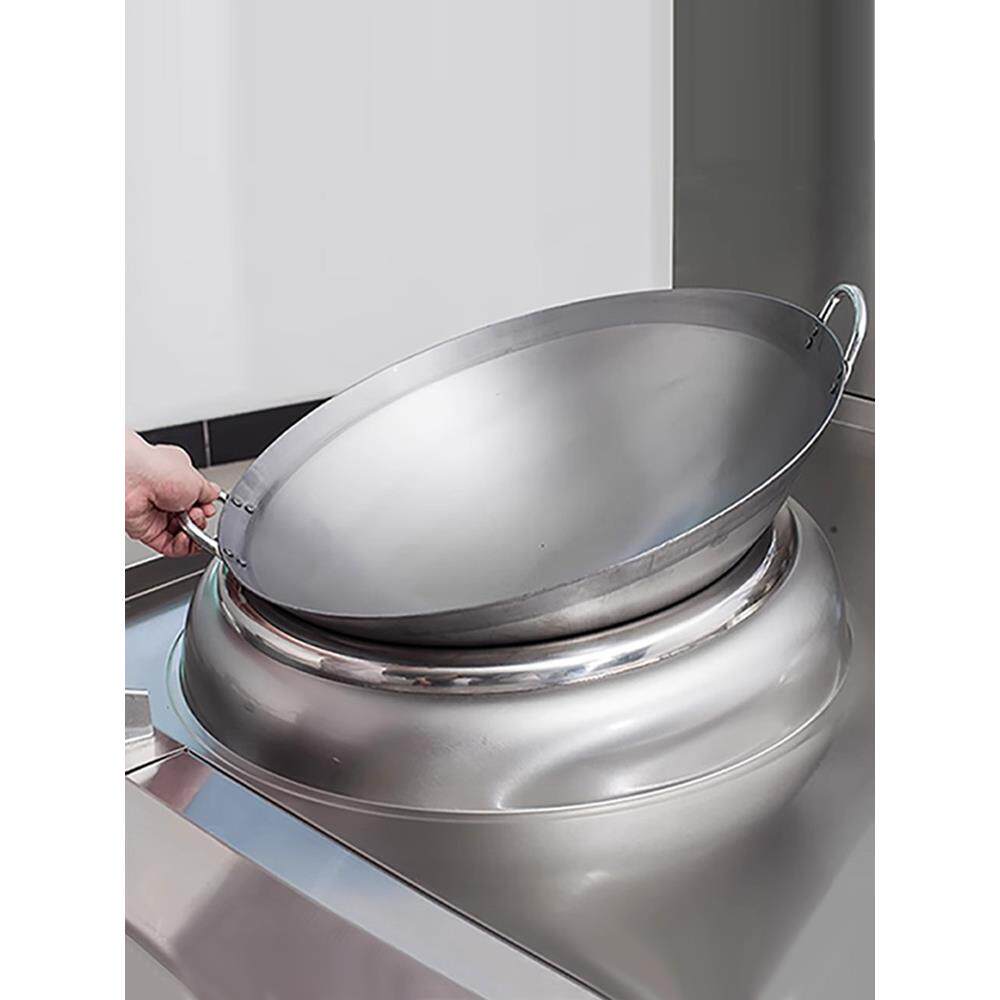 商用电磁炉炒锅酒店凹面电磁灶不锈钢圆底锅双耳手柄炒菜铁锅