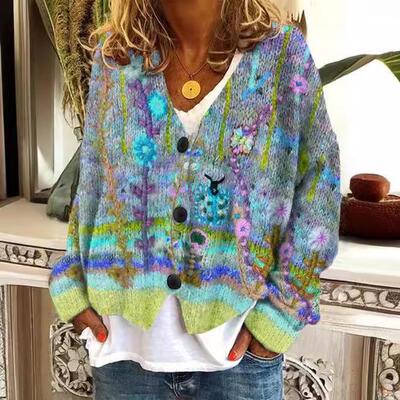 Printed women's cardigans with soft texture, sweaters,