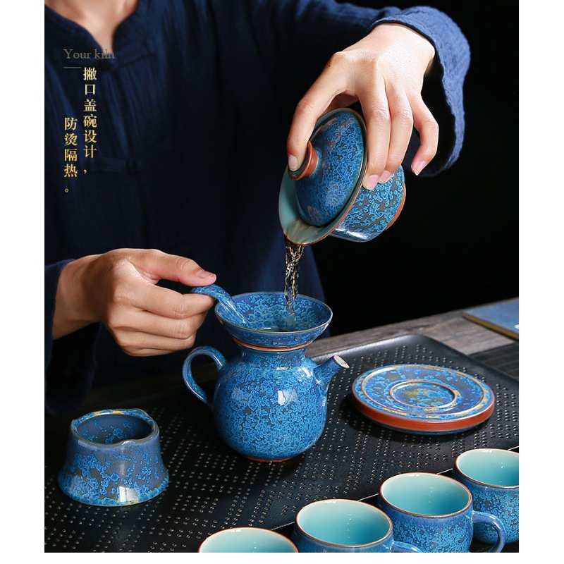 浮功夫台湾张杯壶主人杯泡茶翠蓝三才家用金溪盖碗茶具整套品茗玉