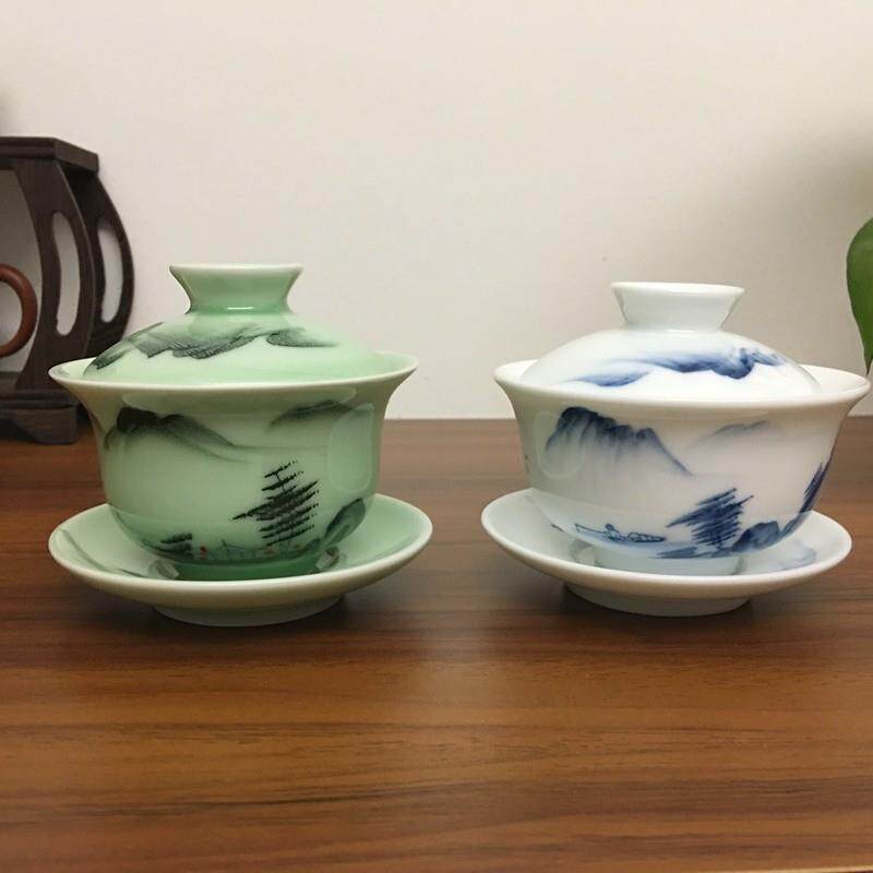 包邮龙泉青瓷手绘盖碗茶杯茶碗泡茶喝茶杯功夫茶具一善堂茶艺陶瓷