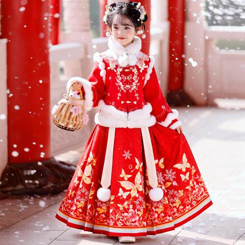 拜年服女童冬季2026新款儿童过年新中式汉服冬装女孩喜庆新年唐装