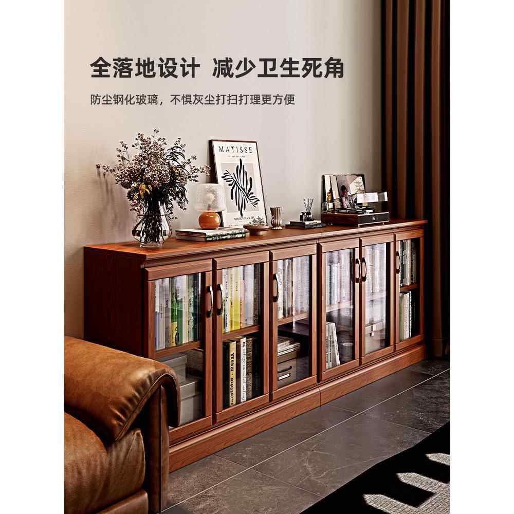 带?矮书柜柜门实木落地美式复防古客厅储物柜尘柜Y4087电视柜收纳