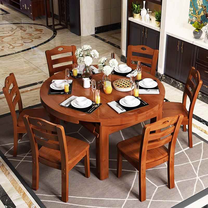 高档木桌子实餐桌圆形家用伸缩方圆饭两用简约经型小户型吃简单济