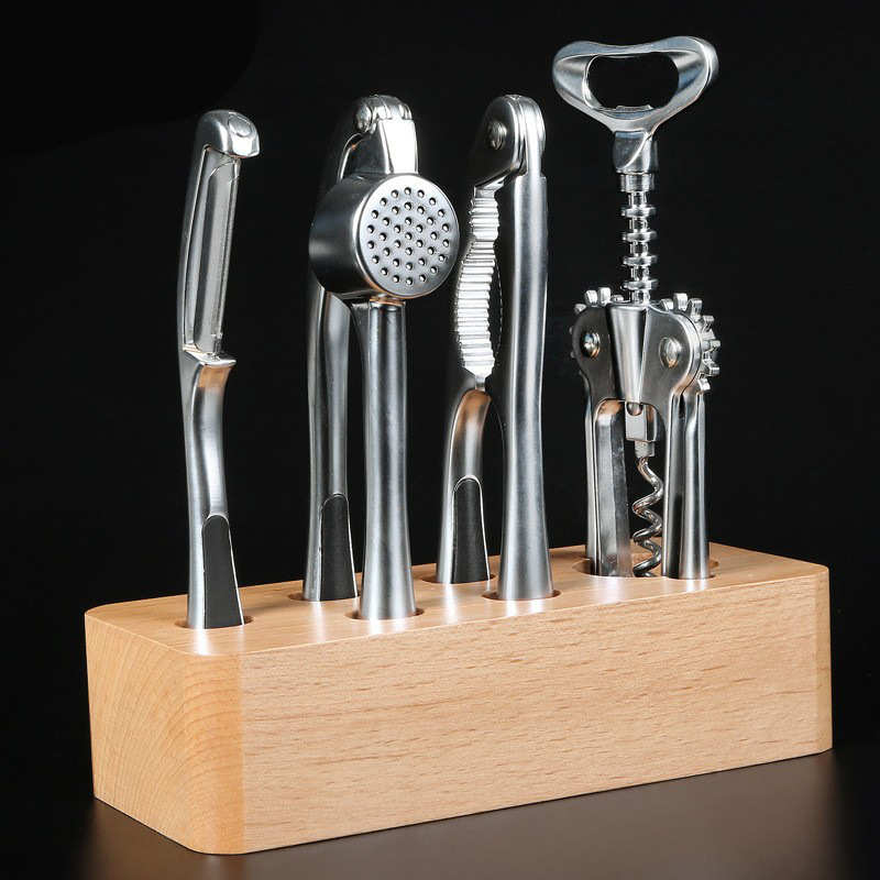 现货厨房小工具五件套装 核桃夹压蒜器红酒开瓶器削皮器厂家直销