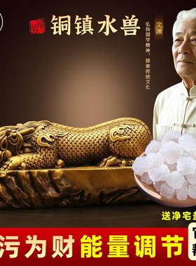 全黄铜吐水吸水兽蚣蝮镇避水瑞兽玄关酒柜办公桌装饰摆件吸水神兽