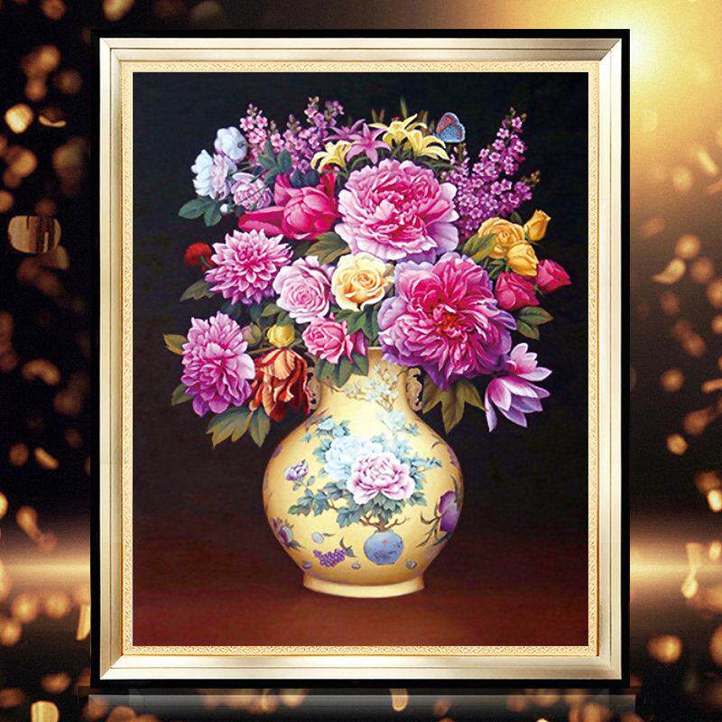 5d钻石画 画花开 富贵满钻客厅欧式花瓶贴钻十字绣2025年新款卧室