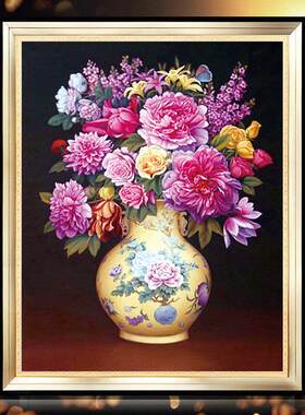 5d钻石画 画花开 富贵满钻客厅欧式花瓶贴钻十字绣2025年新款卧室
