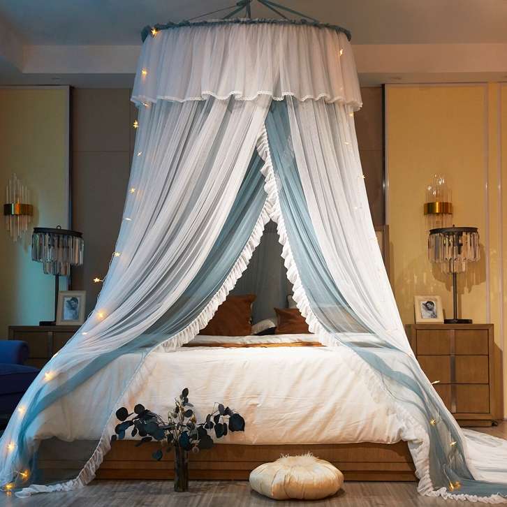 圆顶风帘安装蚊帐防床蚊帐幔免吊顶公主加高家用纱门床双层蚊三开