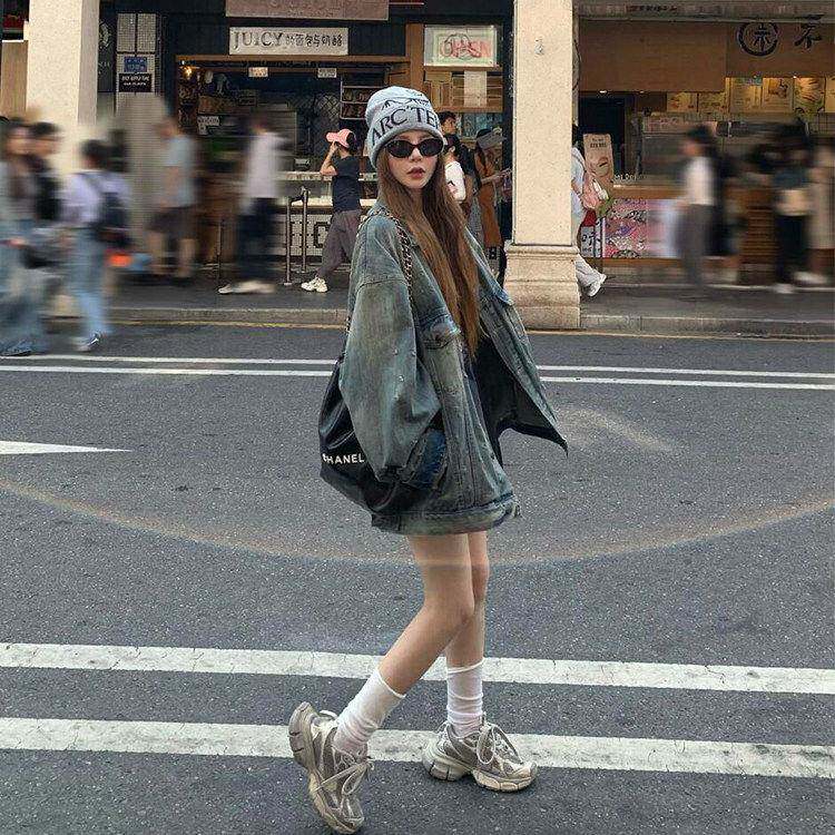 oversize复古水洗牛仔外套女2026春秋新款休闲宽松显瘦夹克上衣