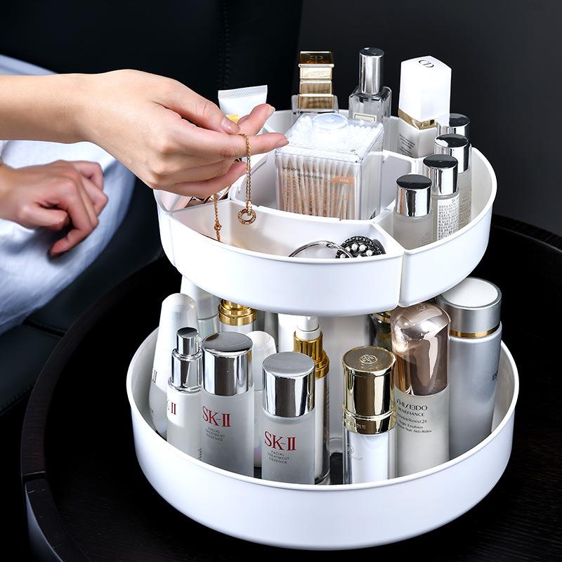 360度旋转化妆品收纳架双层旋转收纳盒30cm圆形转盘双层调料架