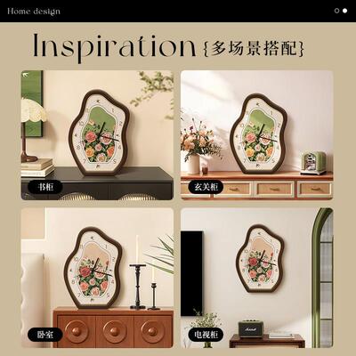 玫花卉中古瑰风桌静CT-20250面时钟摆台式客挂钟音挂厅墙覆古艺术