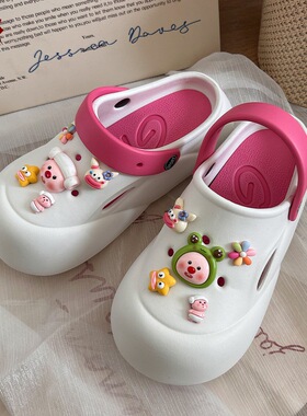 双色鞋女2026夏季新款外穿厚底百搭防滑踩屎感透气包头凉拖鞋