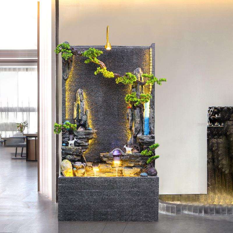泉方圆轻奢大型落地流水幕墙摆件家居饰品现代简约喷泉水景观瀑布
