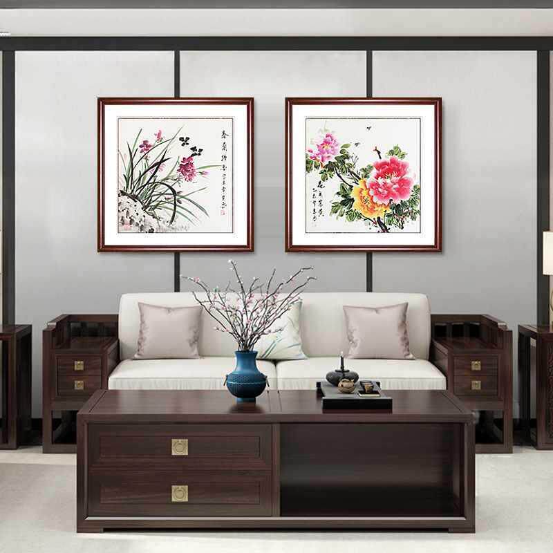 手绘国画兰花饰画客厅沙发卧室壁画厅表电箱牡丹花F9S5H57M鸟玄关
