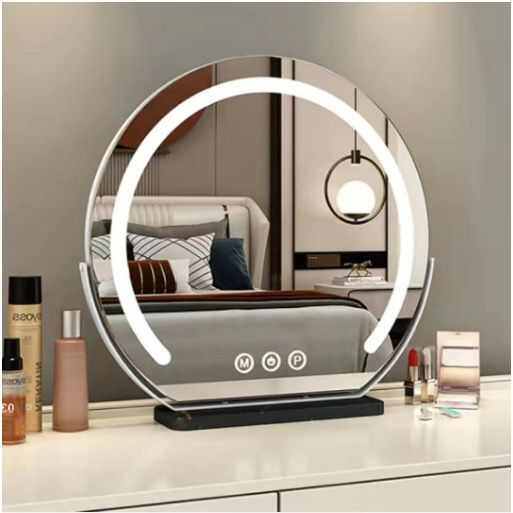 梳妆台镜子带灯充电化妆镜台式桌面化妆镜可调节高度旋转式半圆梳