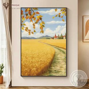 金色麦田入门玄关装饰画丰收挂画客厅走廊过道壁画日出东方风景画